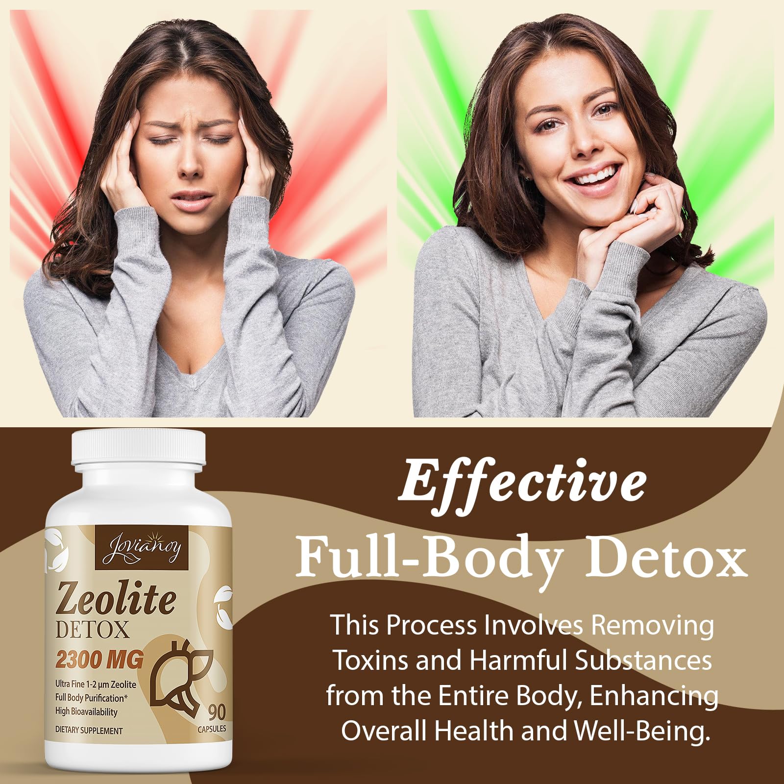 Jovianoy Zeolite Detox capsules in hand—portable wellness support in everyday routines.