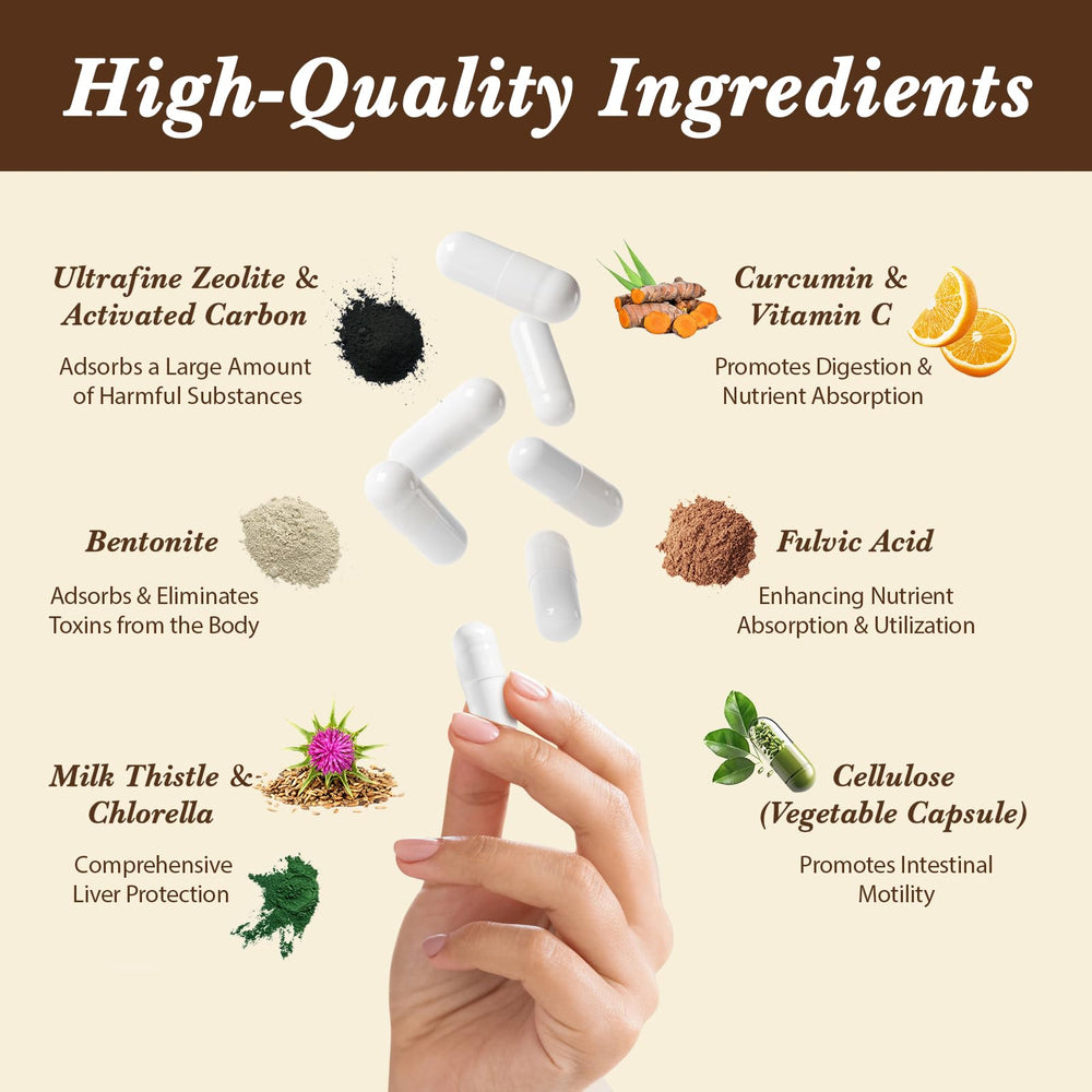 Jovianoy Zeolite Detox capsules packaging highlights organic ingredients