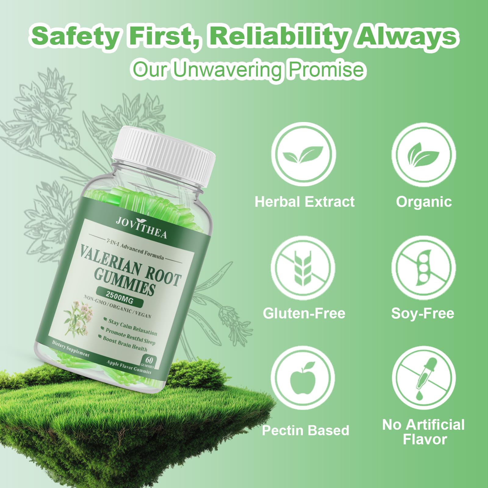 JOVITHEA non-GMO and gelatin-free formulation label on gummies