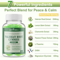JOVITHEA valerian gummies side label highlights melatonin-free, non-habit forming design