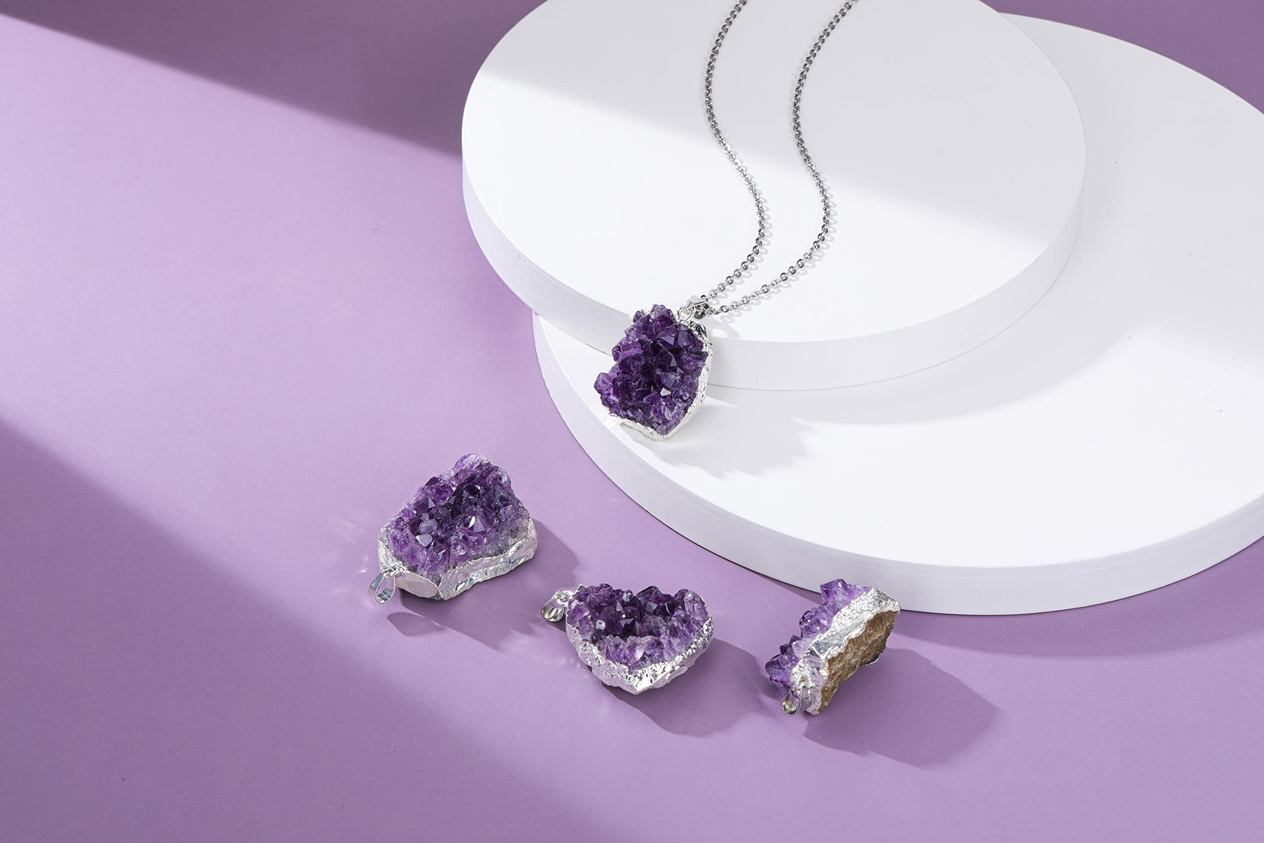 Jovivi amethyst pendant with chain showcased for daily wear and elegant glow.