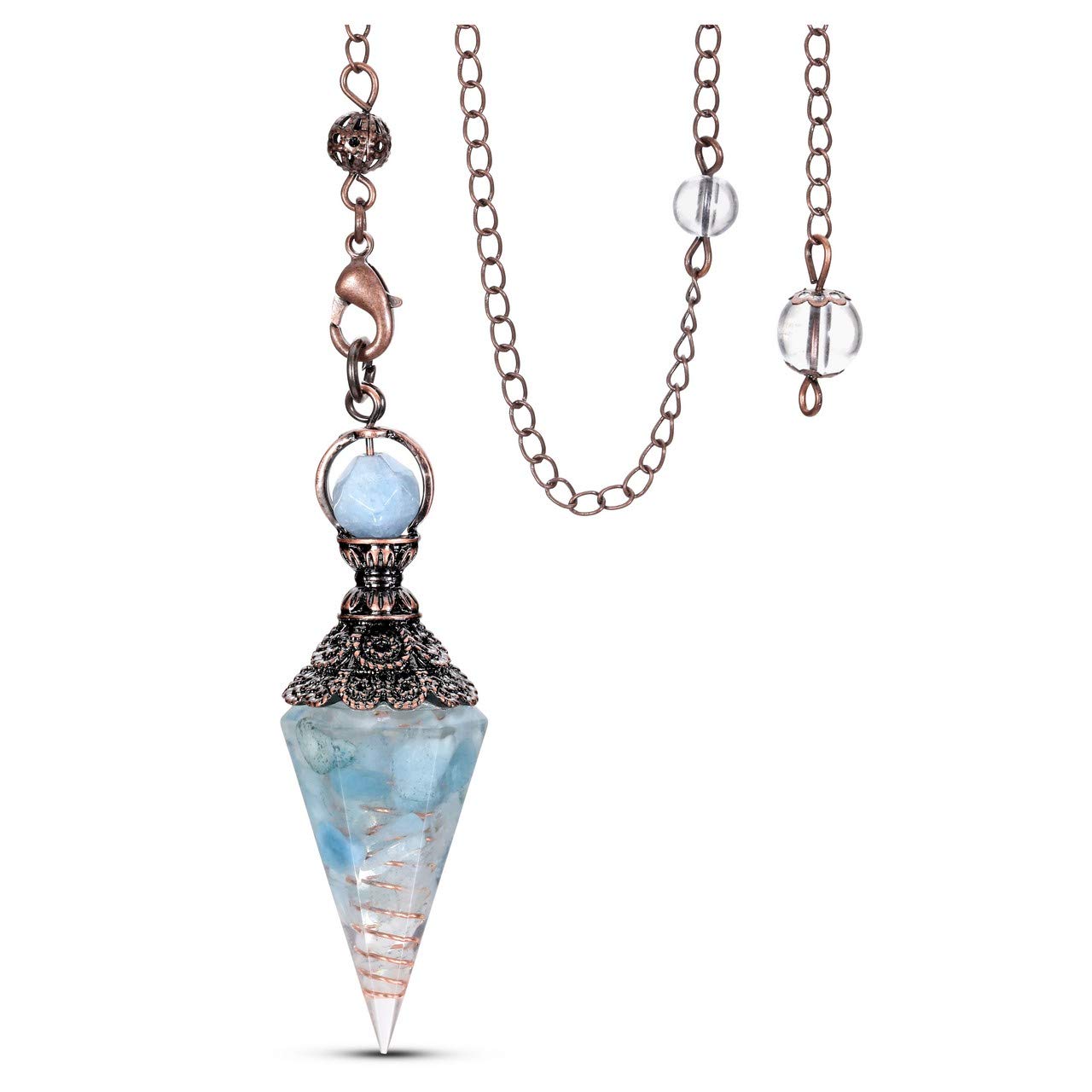 Jovivi aquamarine pendulum crystal point for dowsing and focus