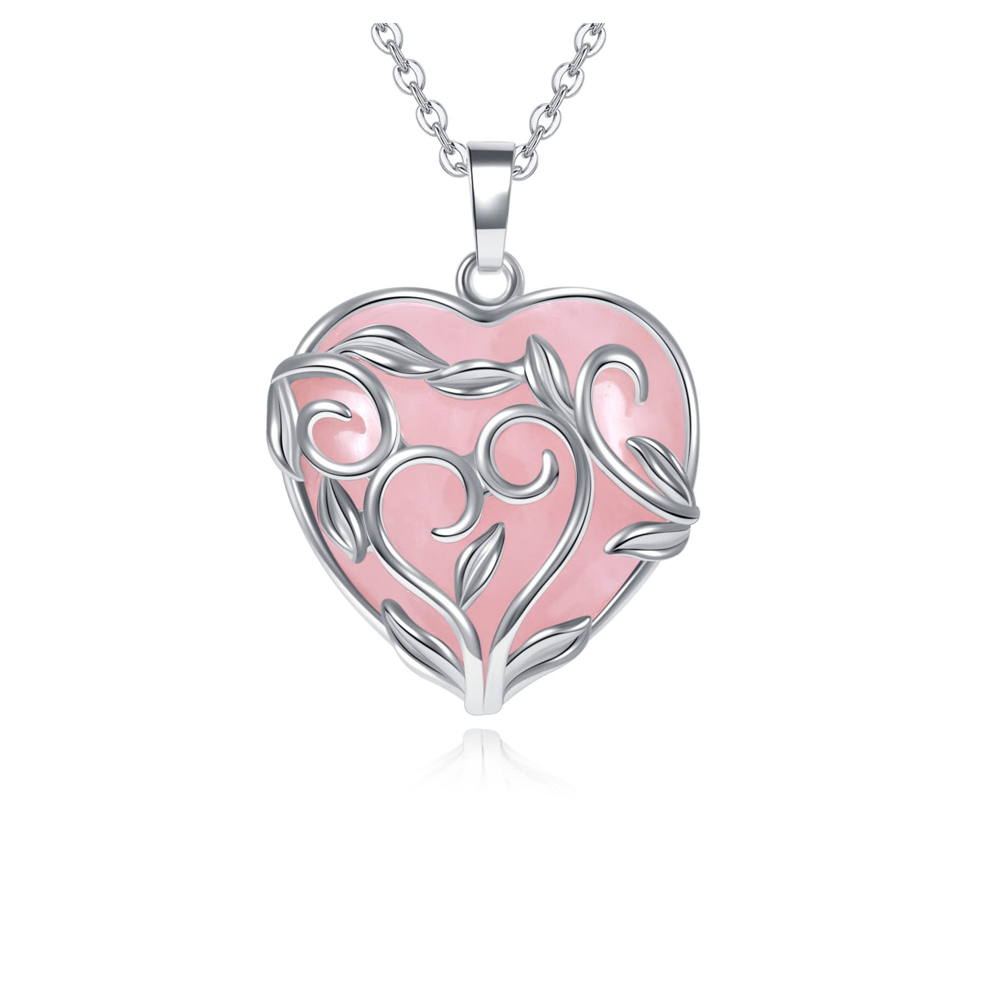 Jovivi rose quartz heart pendant close-up for everyday elegance.