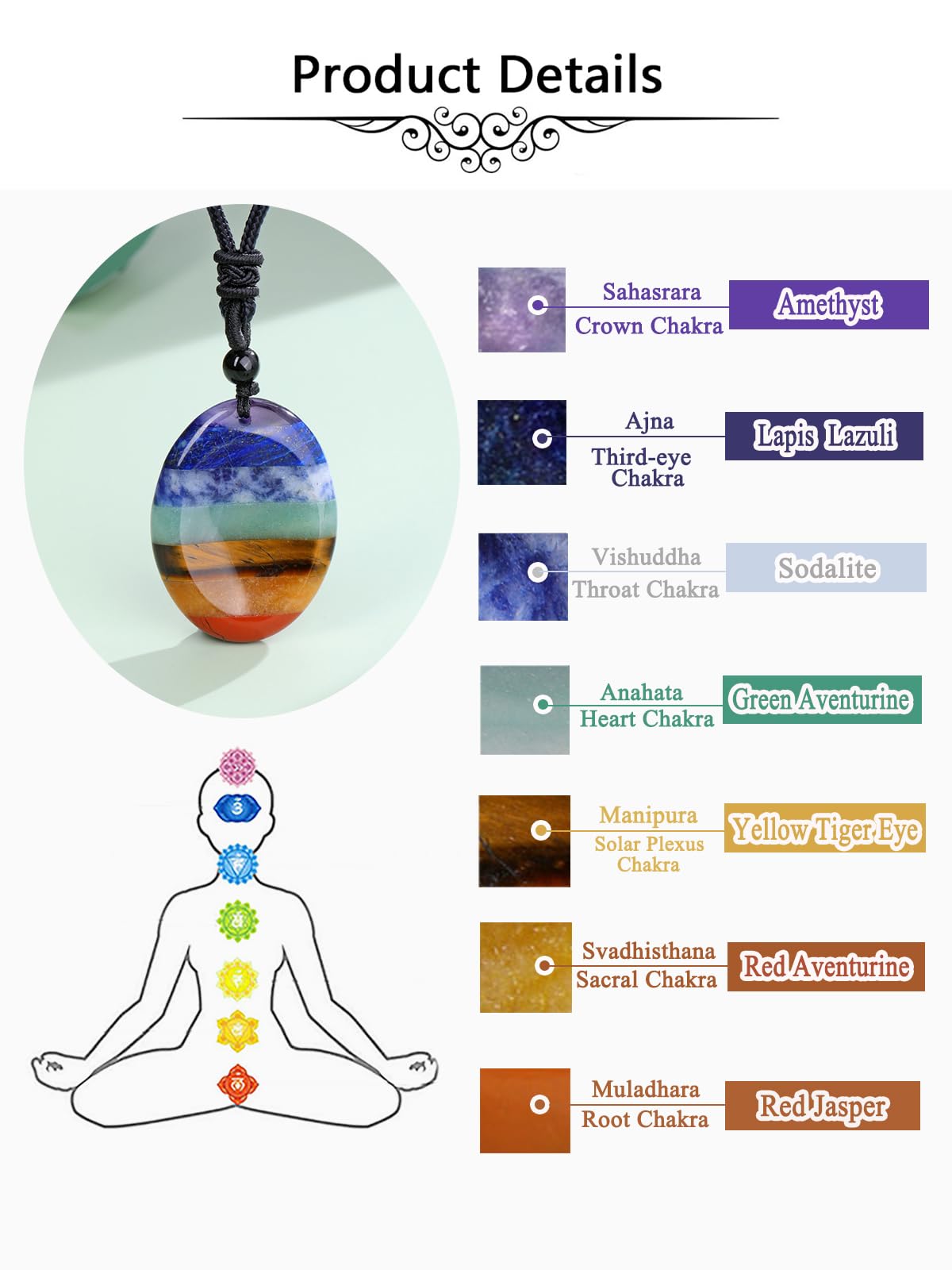 Jovivi seven chakra stones color sequence highlights balanced energy centers