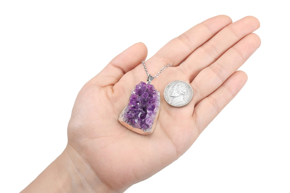 Jovivi spiritual energy necklace highlighting amethyst's symbolic serenity during meditation.