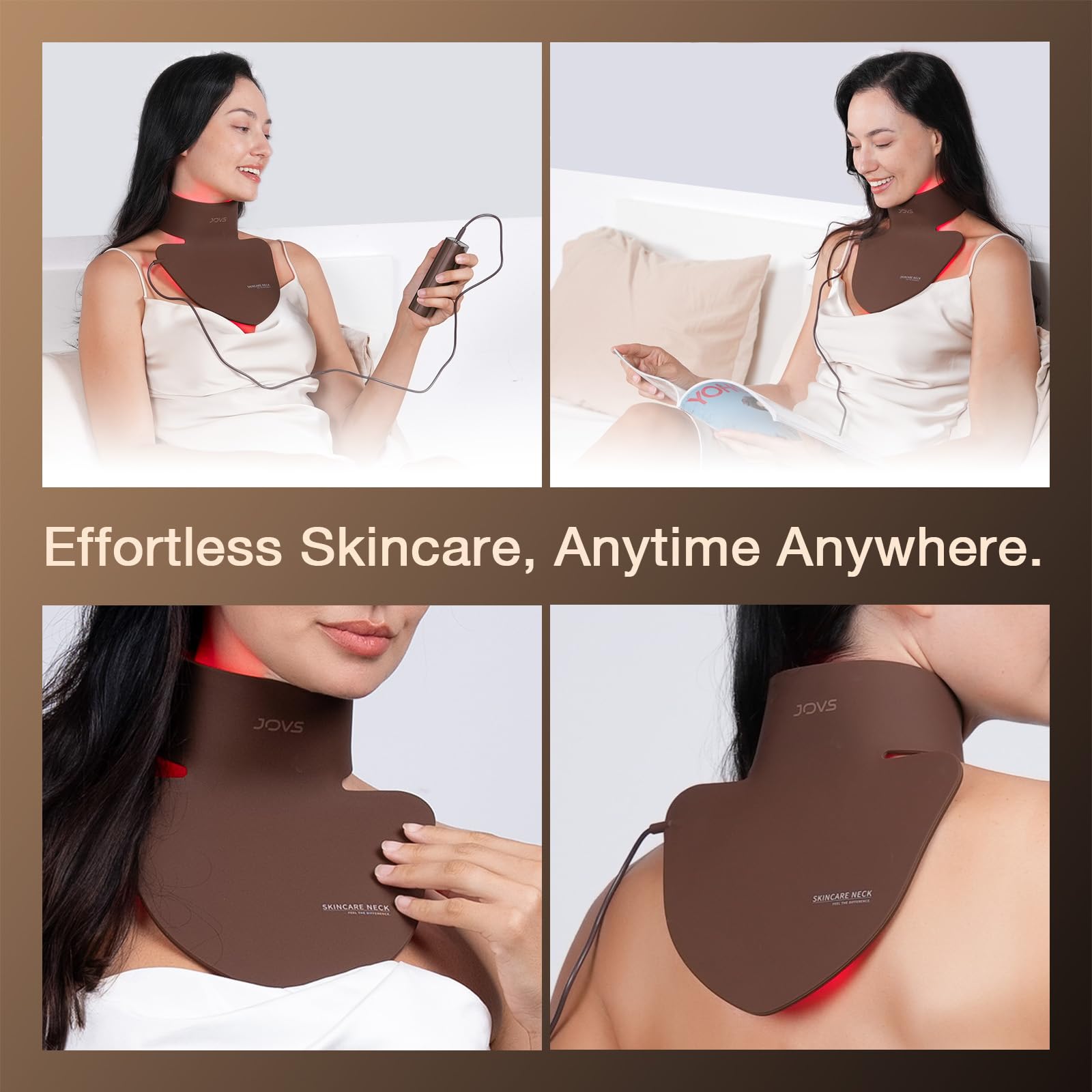 JOVS LED Neck Mask back-application view delivering broader treatment area.