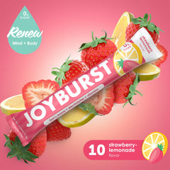 JOYBURST Strawberry Lemonade packets pouring for sugar-free hydration