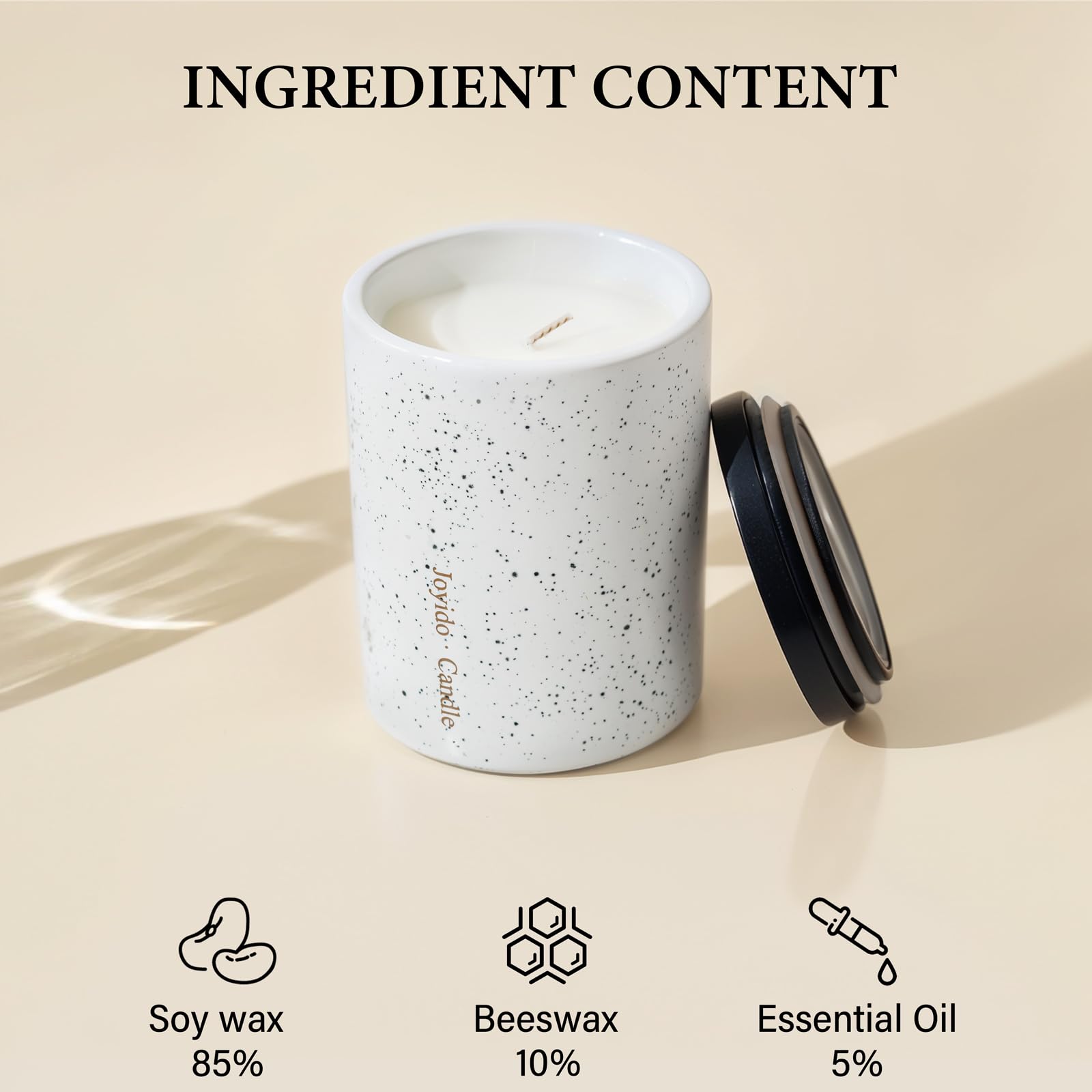Joyido candle with lead-free cotton wick for steady flame.