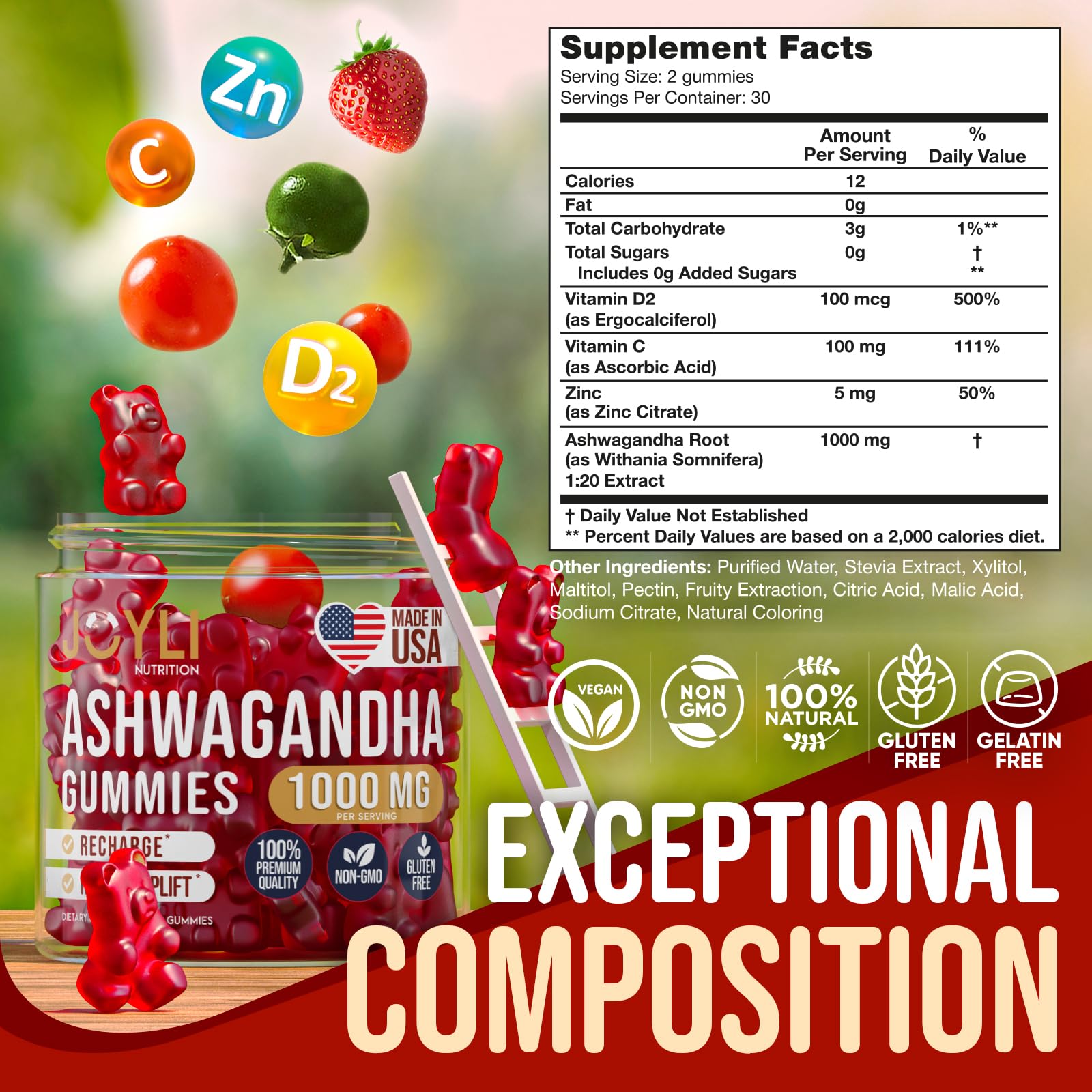 JOYLI Ashwagandha Gummies packaging hero with vegan sugar-free formula