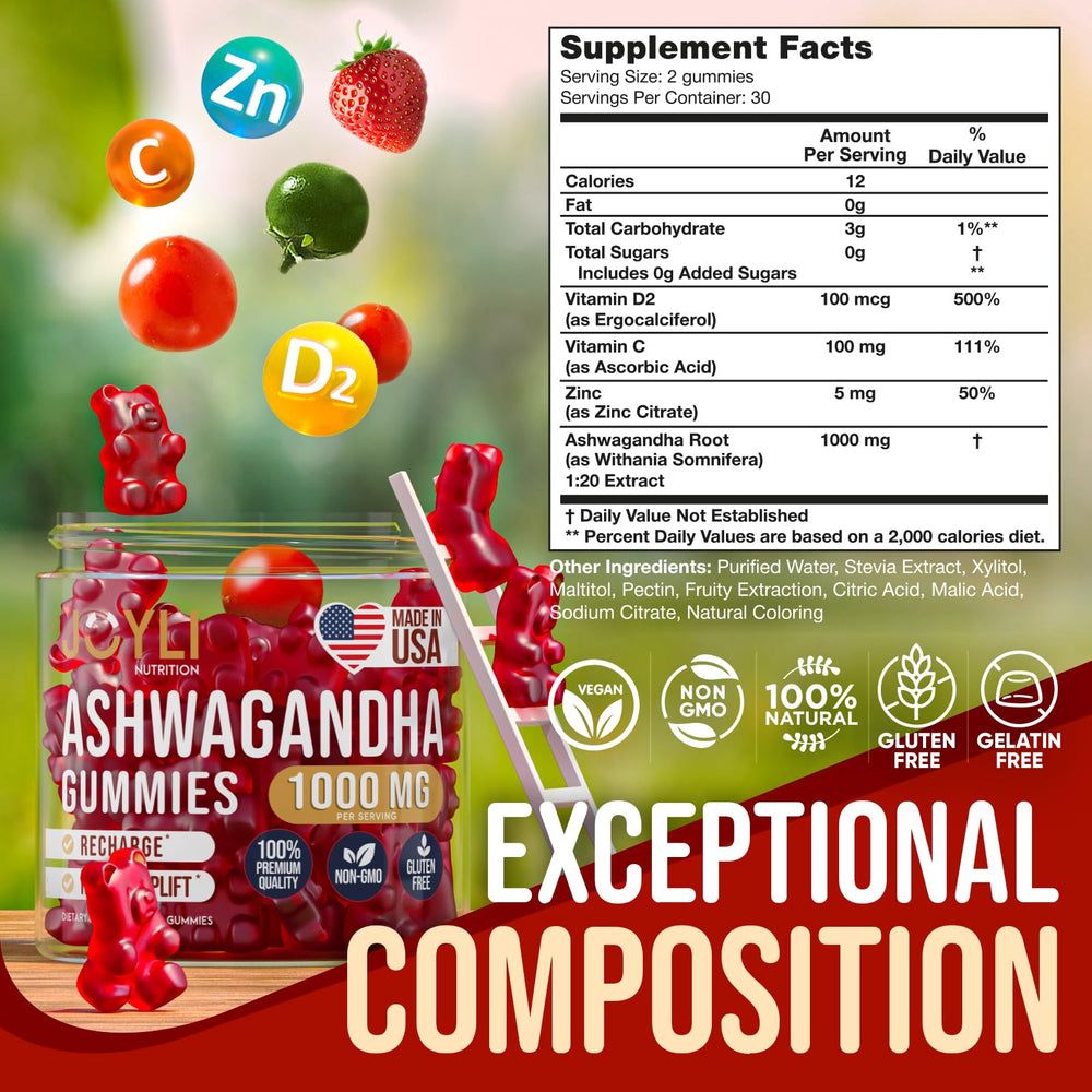JOYLI Ashwagandha Gummies packaging hero with vegan sugar-free formula