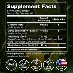 JOYLI Nutrition CoQ10 500mg softgels bottle close-up showing easy-to-swallow capsules