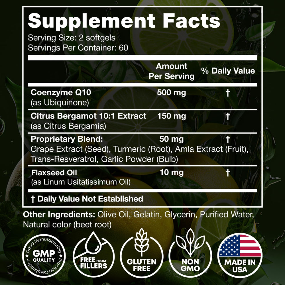 Joyli Nutrition CoQ10 label front emphasizes USA-made quality and gluten-free purity.