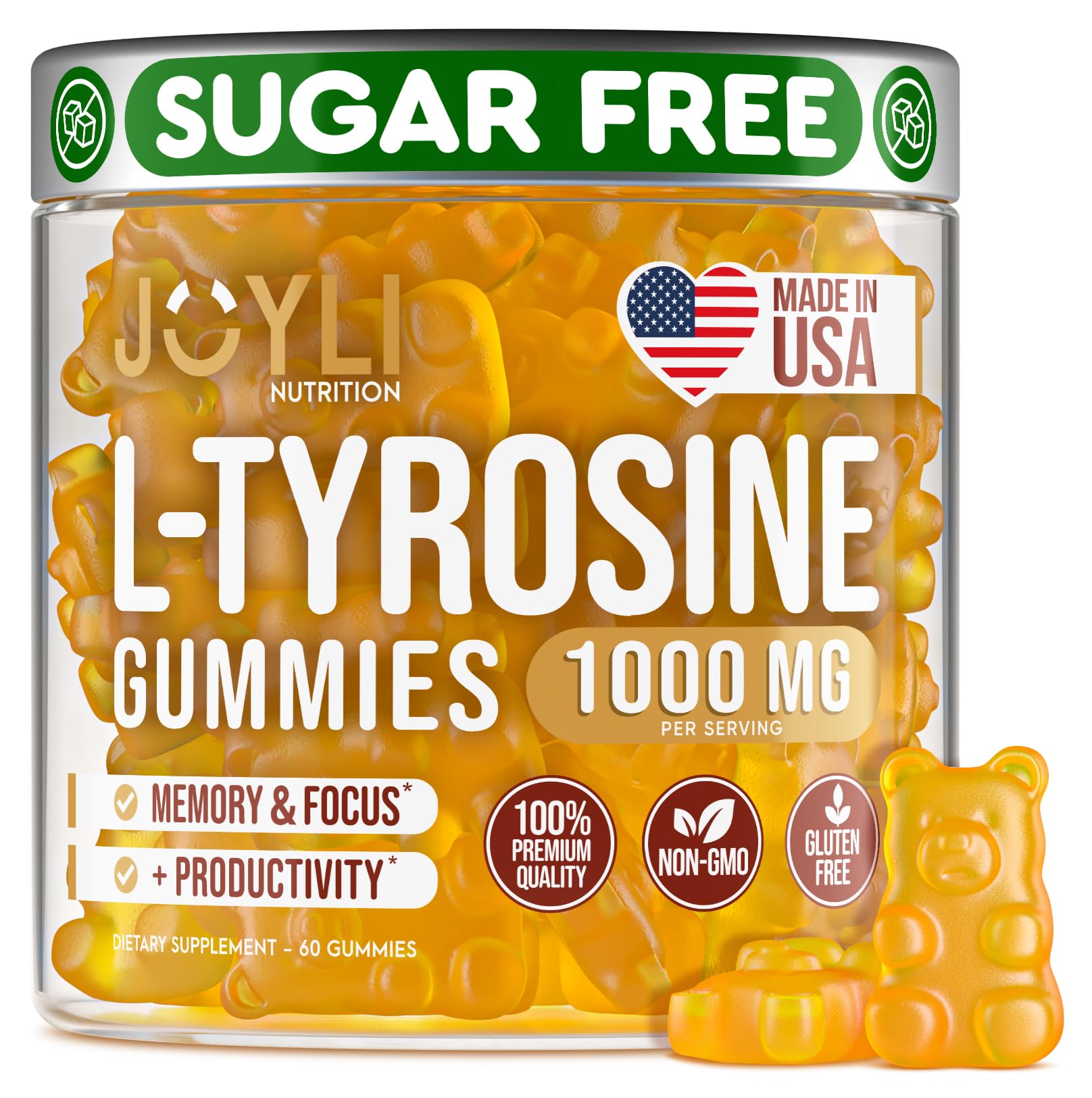 JOYLI Nutrition Joyli L Tyrosine Gummies pack shot for daily focus.