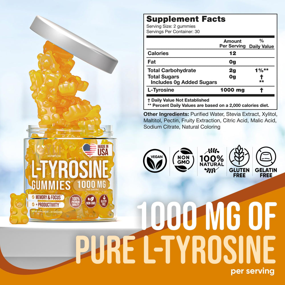 Joyli L Tyrosine Gummies soft-chewy texture close-up for easy consumption.