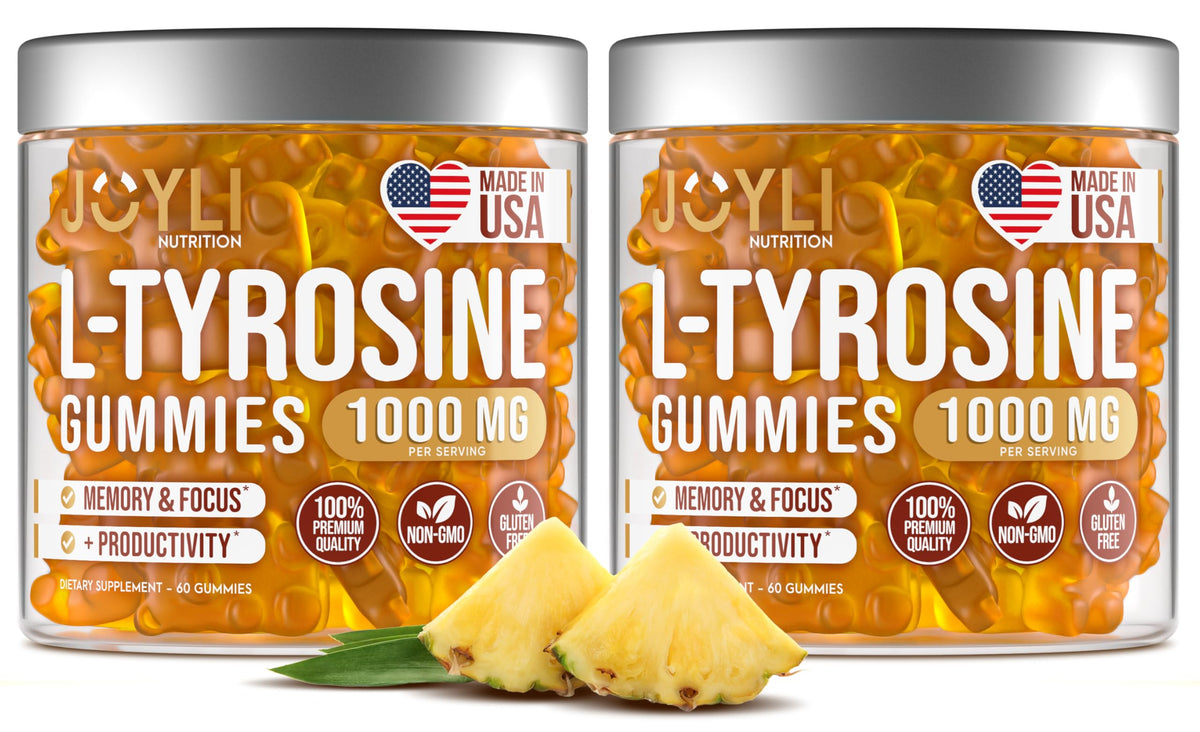 JOYLI Nutrition L-Tyrosine Gummies bottle shows sugar-free focus support