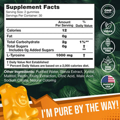 JOYLI Nutrition L-Tyrosine Gummies label notes 1000 mg per serving