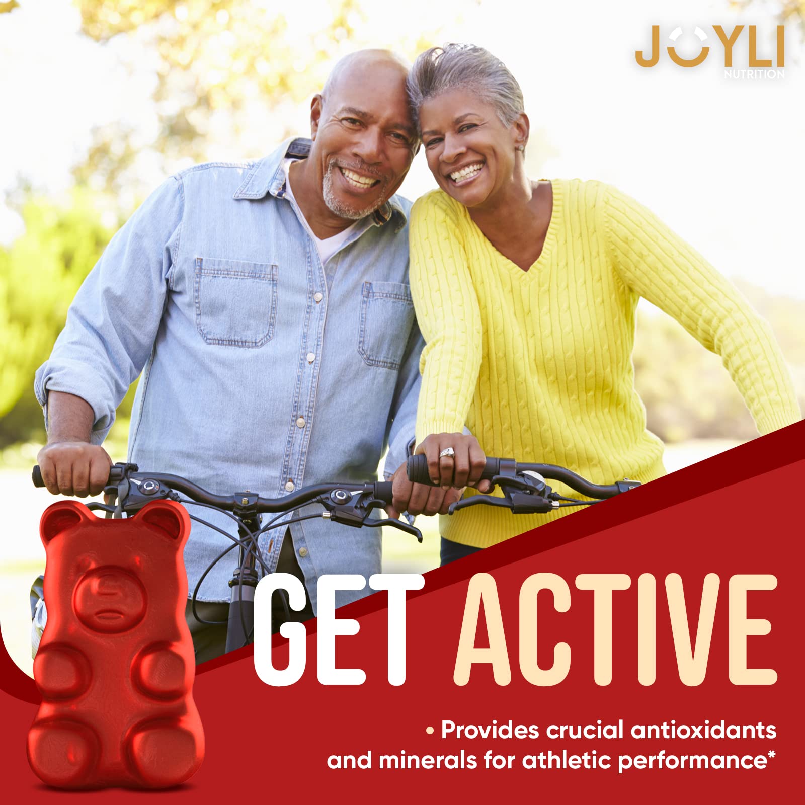 JOYLI Quercetin Gummies serving scene with 60 gummies per pack.