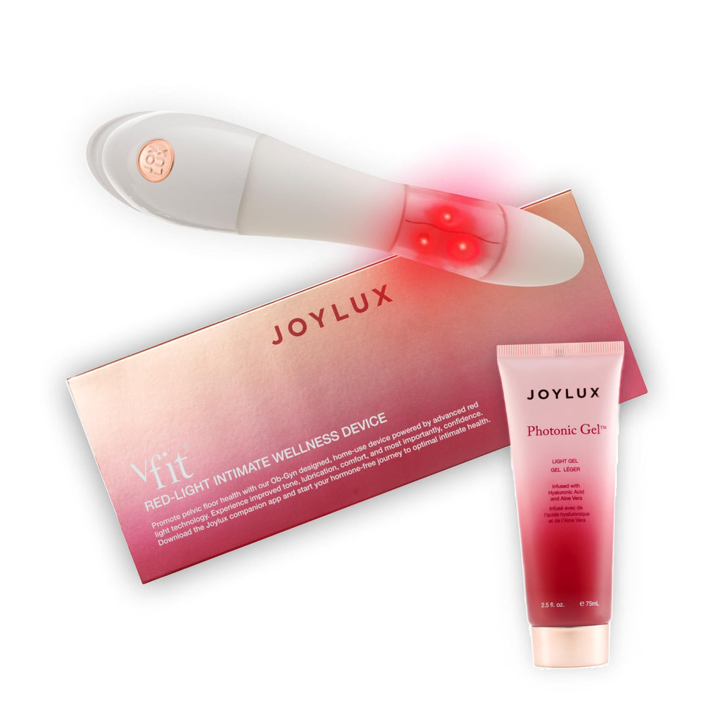 Joylux vFit red LED device for at-home feminine wellness and hydration.
