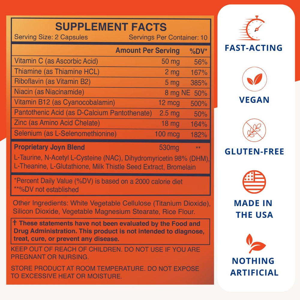 JOYN bottle label emphasizing vegan, gluten-free, natural ingredients.