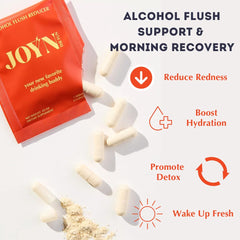 JOYN capsules close-up highlighting DHM and milk thistle for liver support.