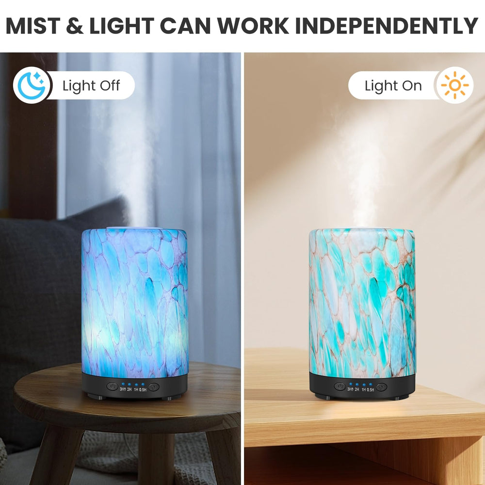 JOYOLO 120 ml glass aromatherapy diffuser with handcrafted blue mountain pattern