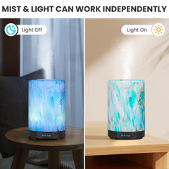 JOYOLO 120 ml glass aromatherapy diffuser with handcrafted blue mountain pattern