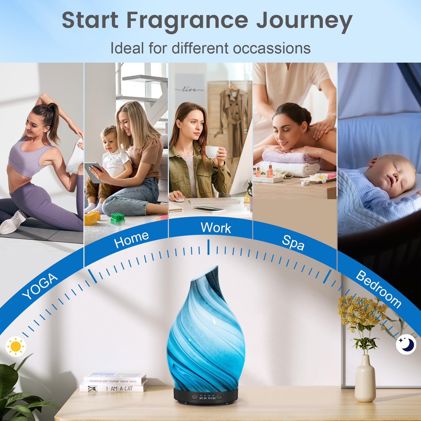 JOYOLO diffuser for home office or bedroom enhances ambiance and scent.
