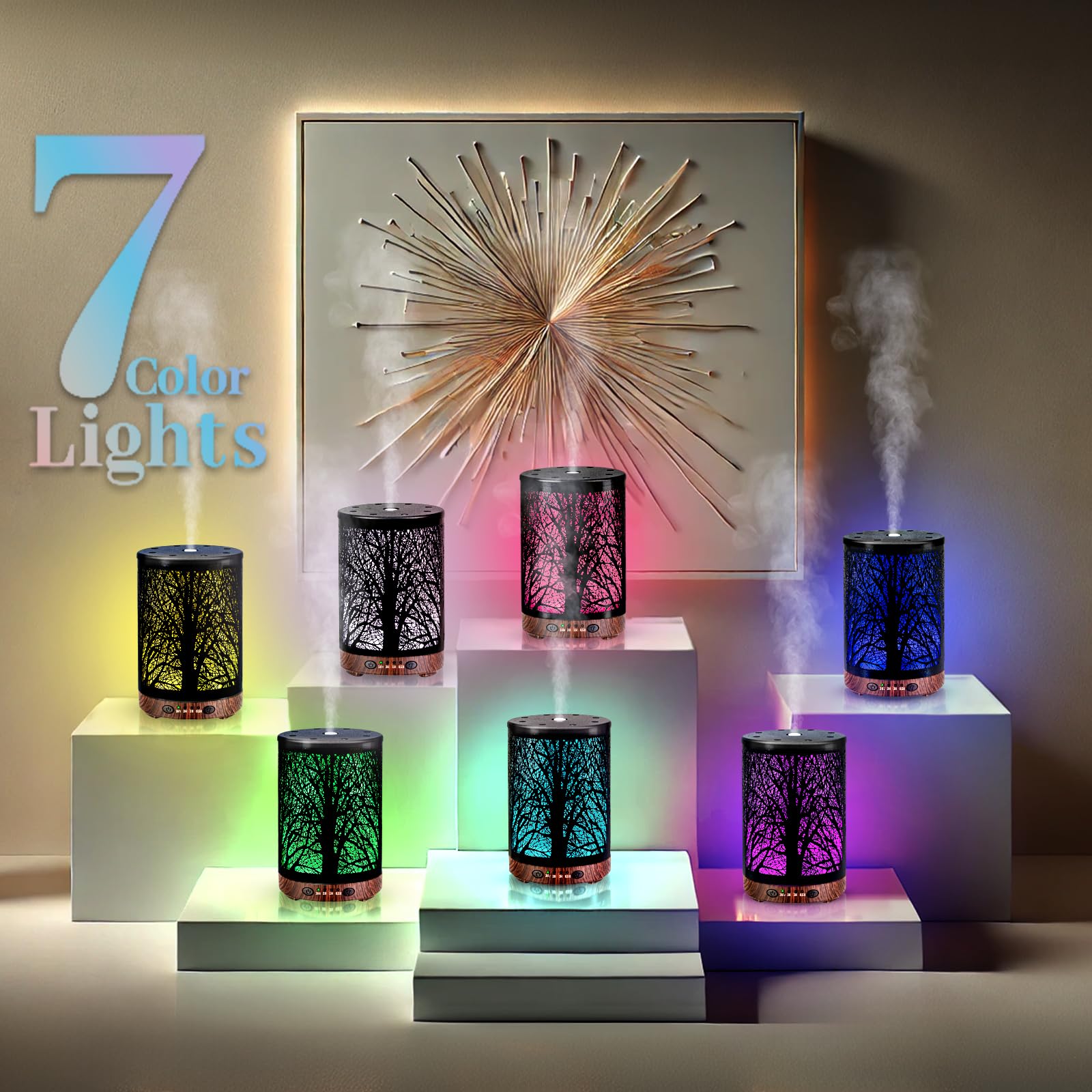JOYOLO diffuser metal tree-pattern close-up highlights stylish design for contemporary spaces.
