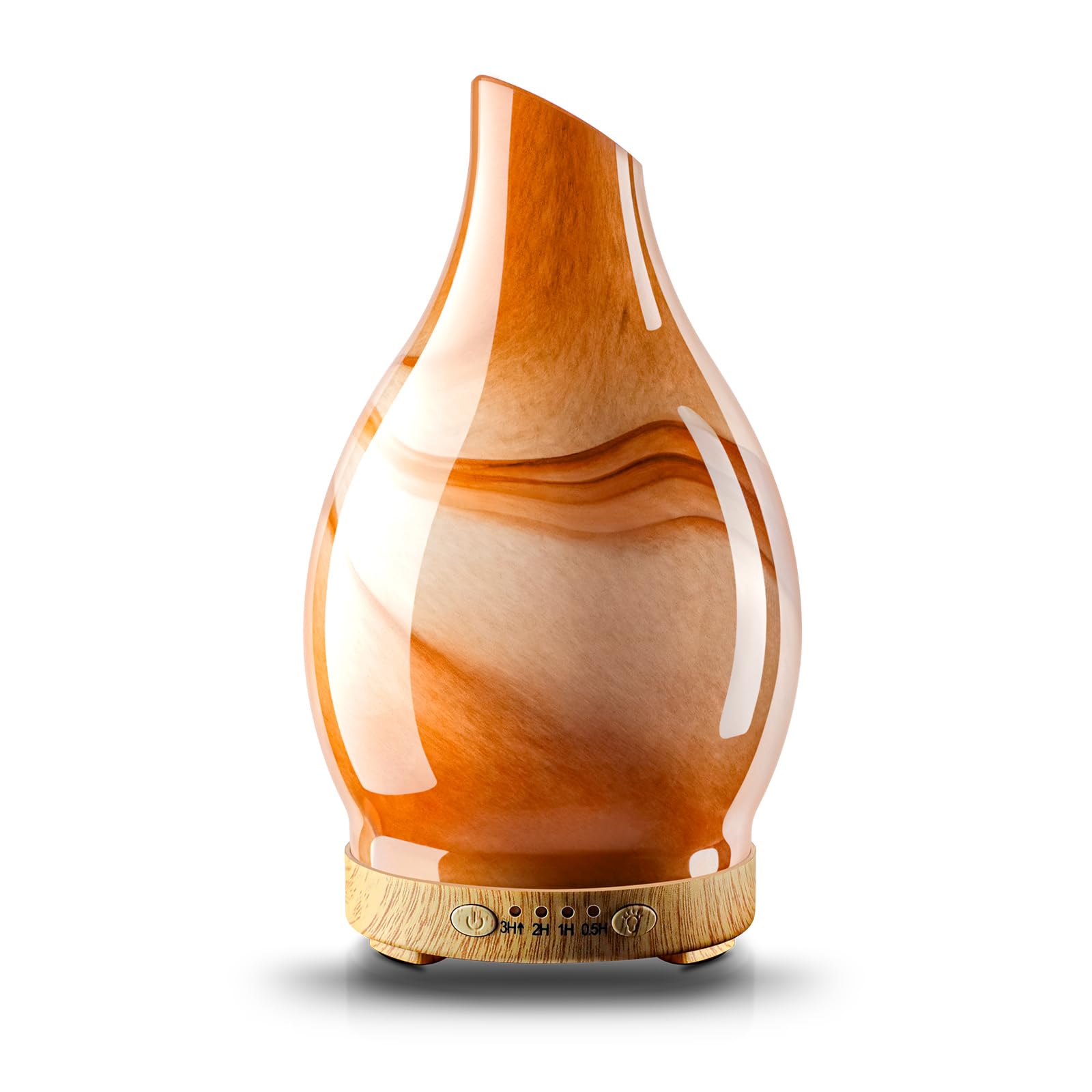 JOYOLO Essential Oil Diffuser with dessert-pattern glass adds elegant ambiance to living spaces.