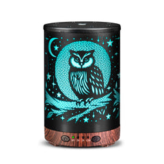 JOYOLO essential oil diffuser in metal owl design for room scent and ambient lighting.