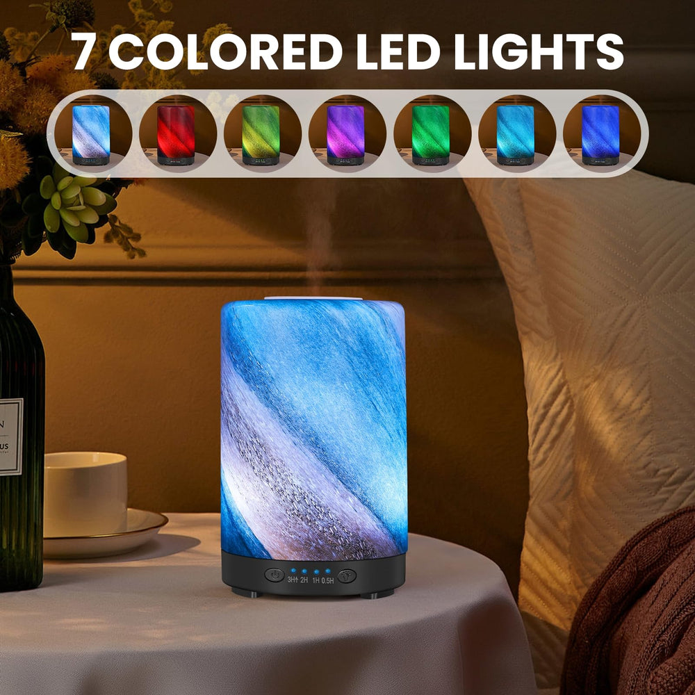 JOYOLO diffuser displaying 7 color LED options for mood lighting