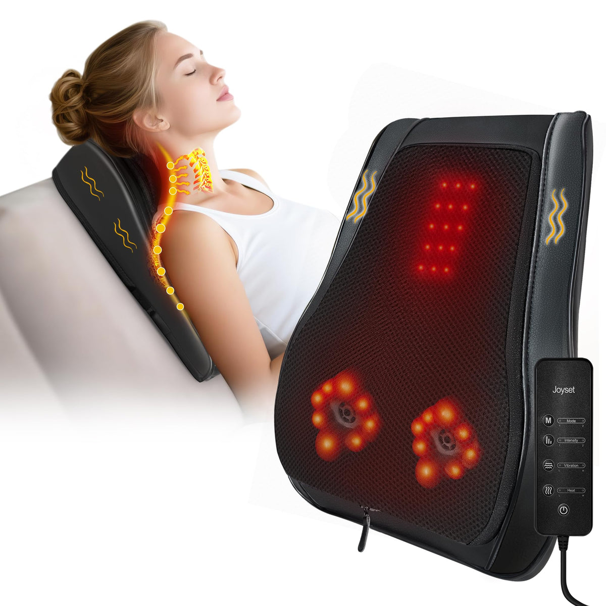 Joyset back massager with heat delivers soothing relief along the spine.