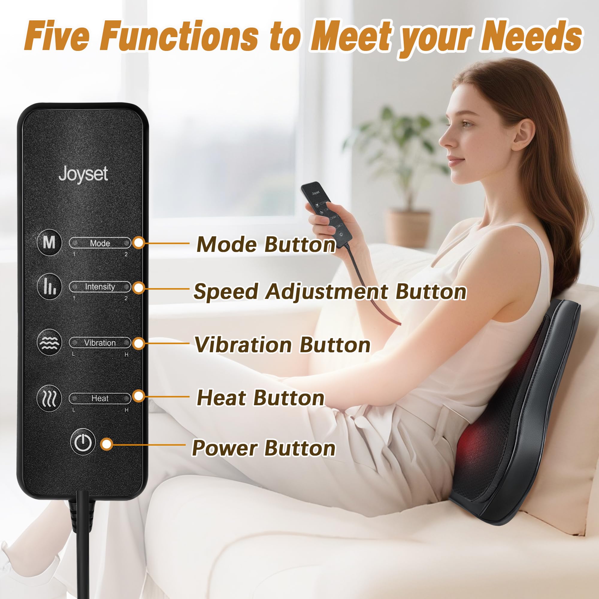 Joyset dual heating zones provide warmth to neck and back simultaneously.