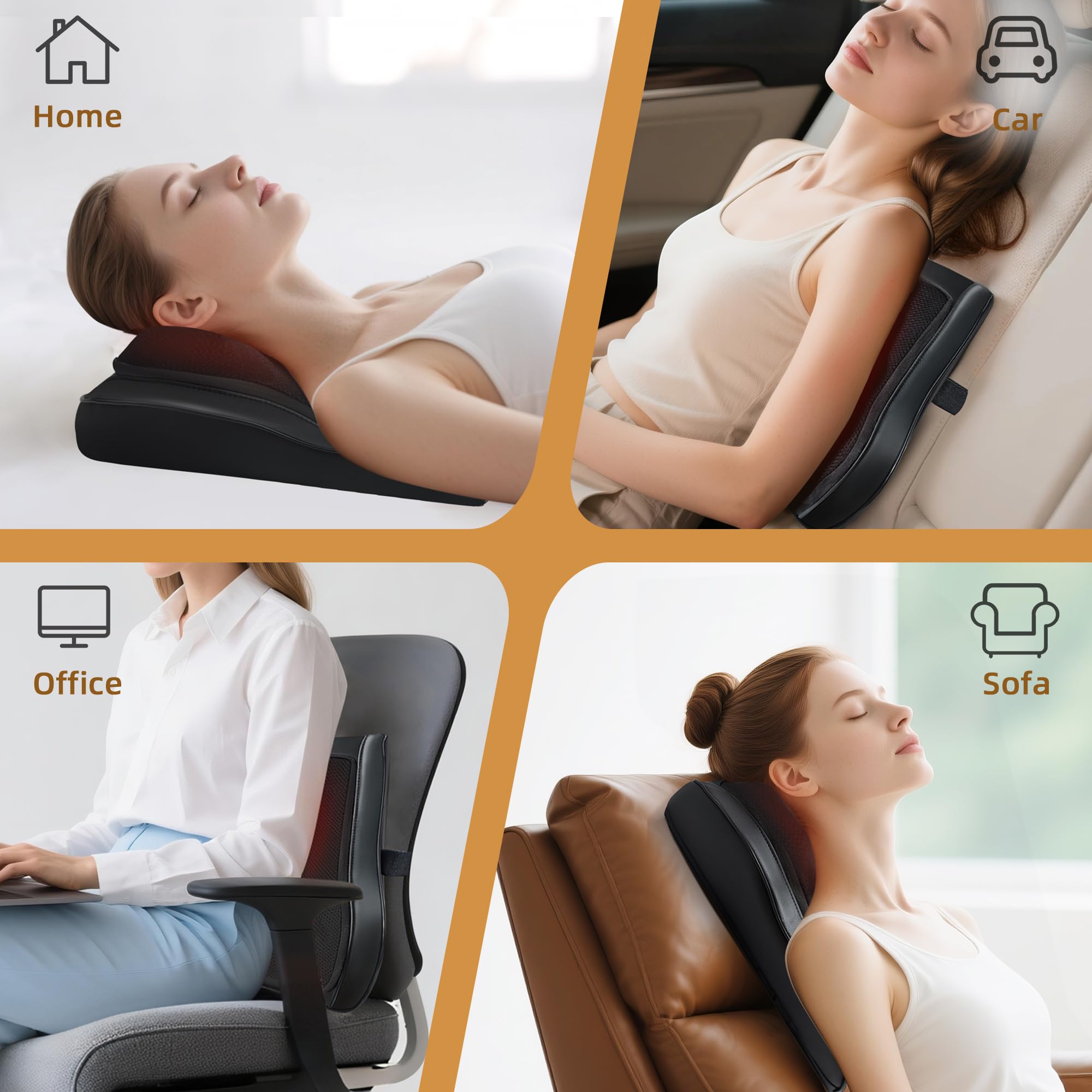 Joyset extended-size massage pillow fits neck and back contours comfortably.
