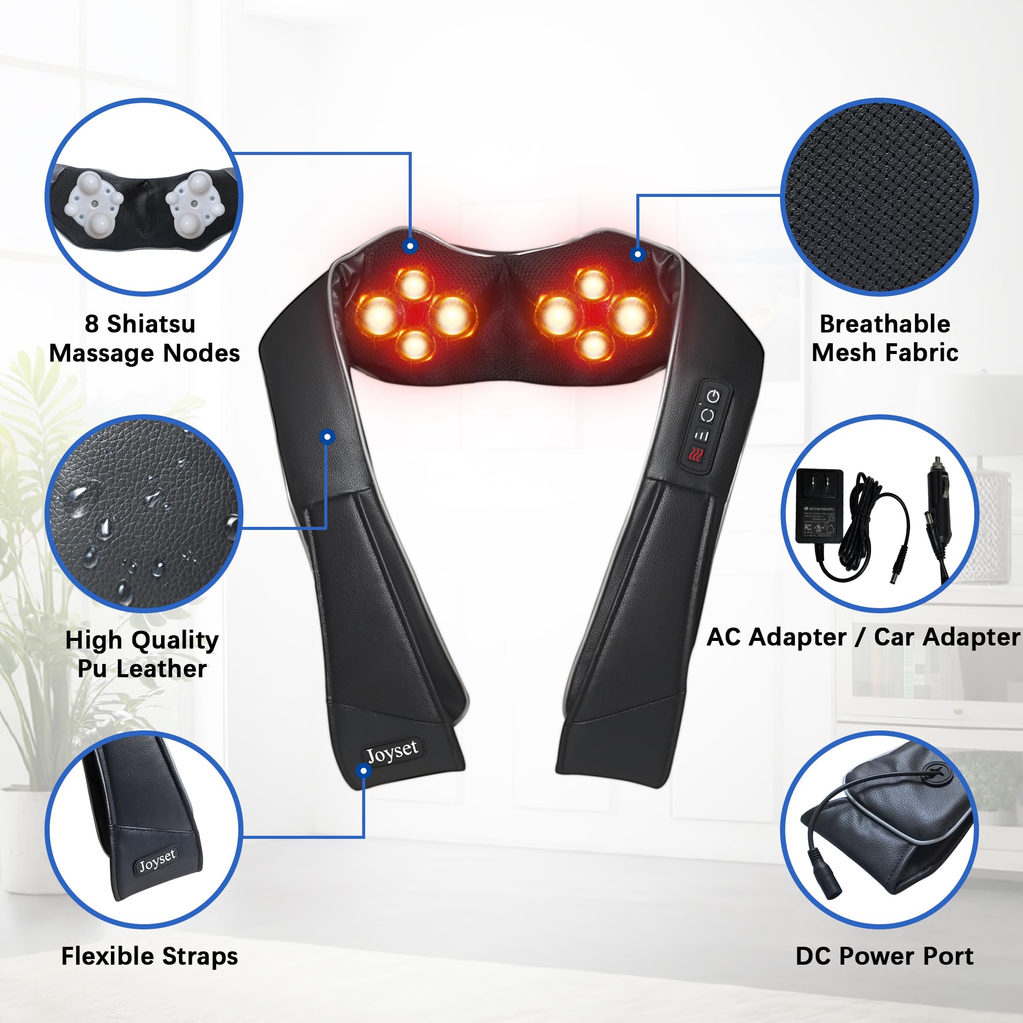 Joyset back massager with home adapter and car charger
