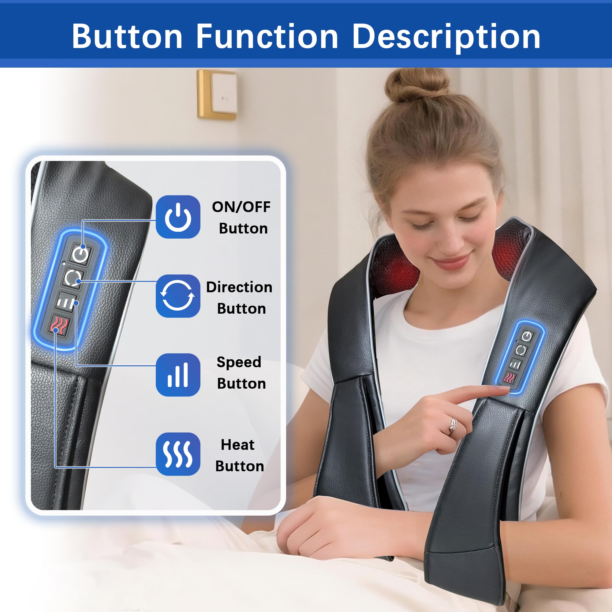 Joyset massager showing heat therapy feature on the neck