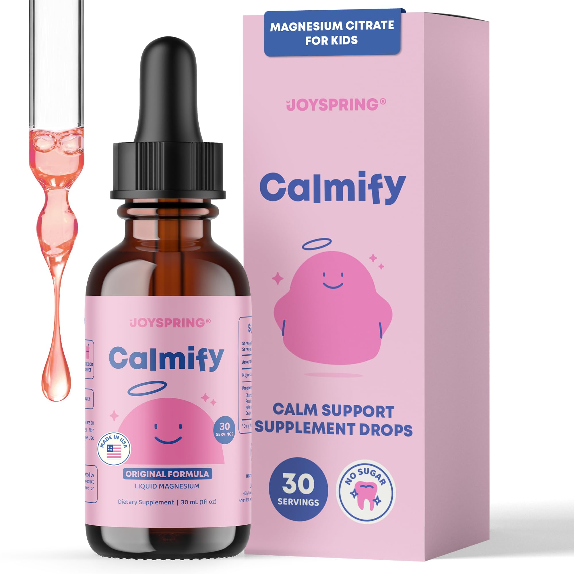 JoySpring Calmify bottle with pour spout for gentle daytime calm for kids.