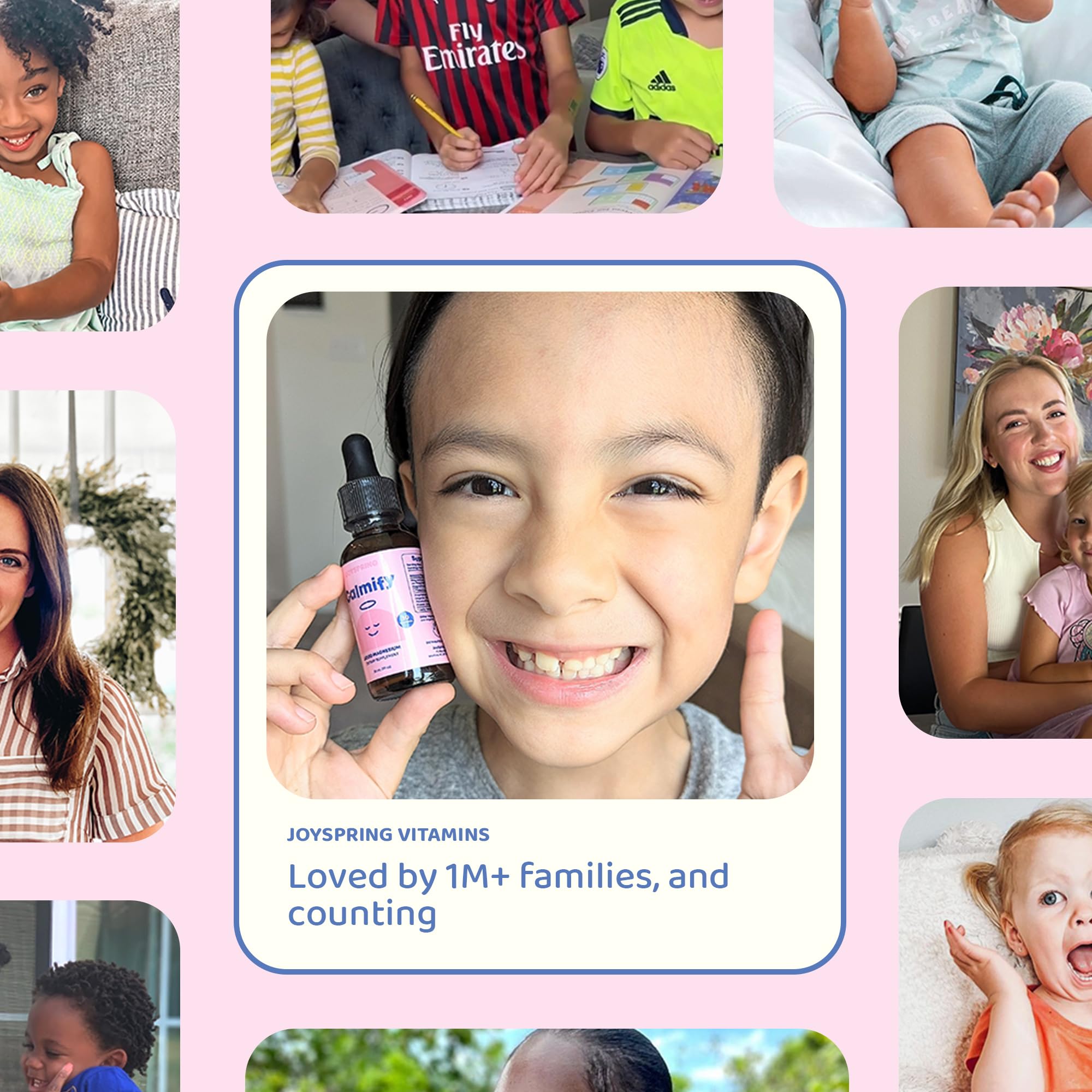 JoySpring Calmify bottle with juice shows easy mixing into drinks for daily routine.