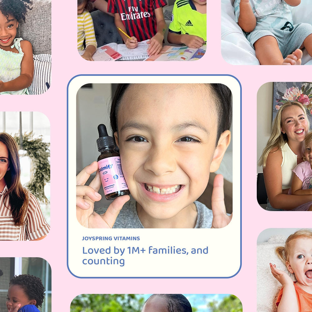 JoySpring Calmify bottle with juice shows easy mixing into drinks for daily routine.