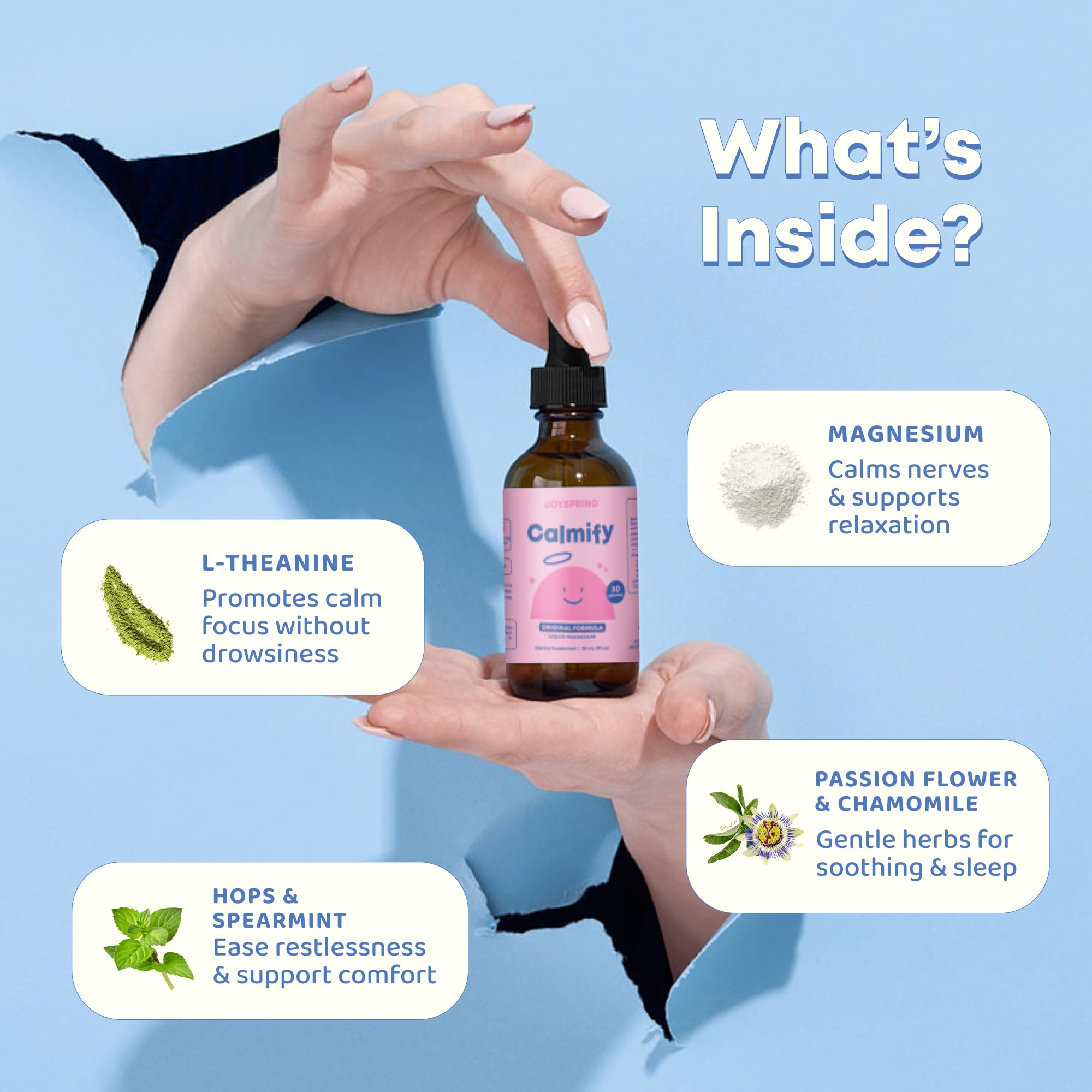 JoySpring Calmify ingredient list on packaging for transparency.