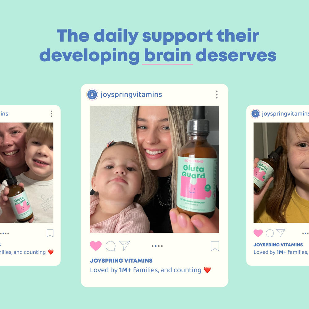 JoySpring kids dosing shot emphasizes simple routine for active daily use.