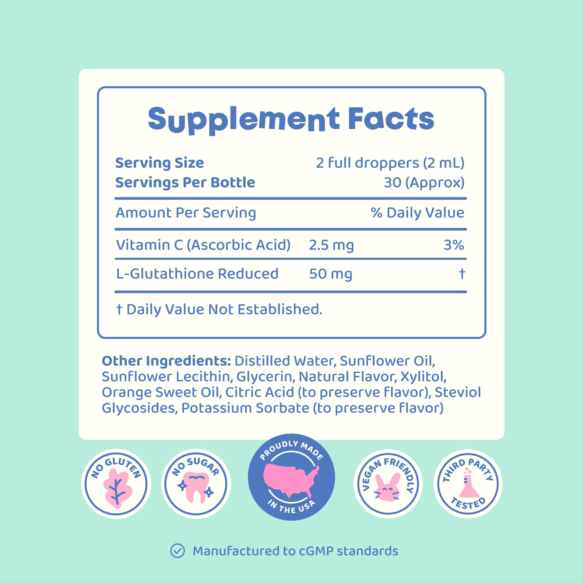 JoySpring liposomal glutathione kids eye-contact use-case highlighted near bottle.
