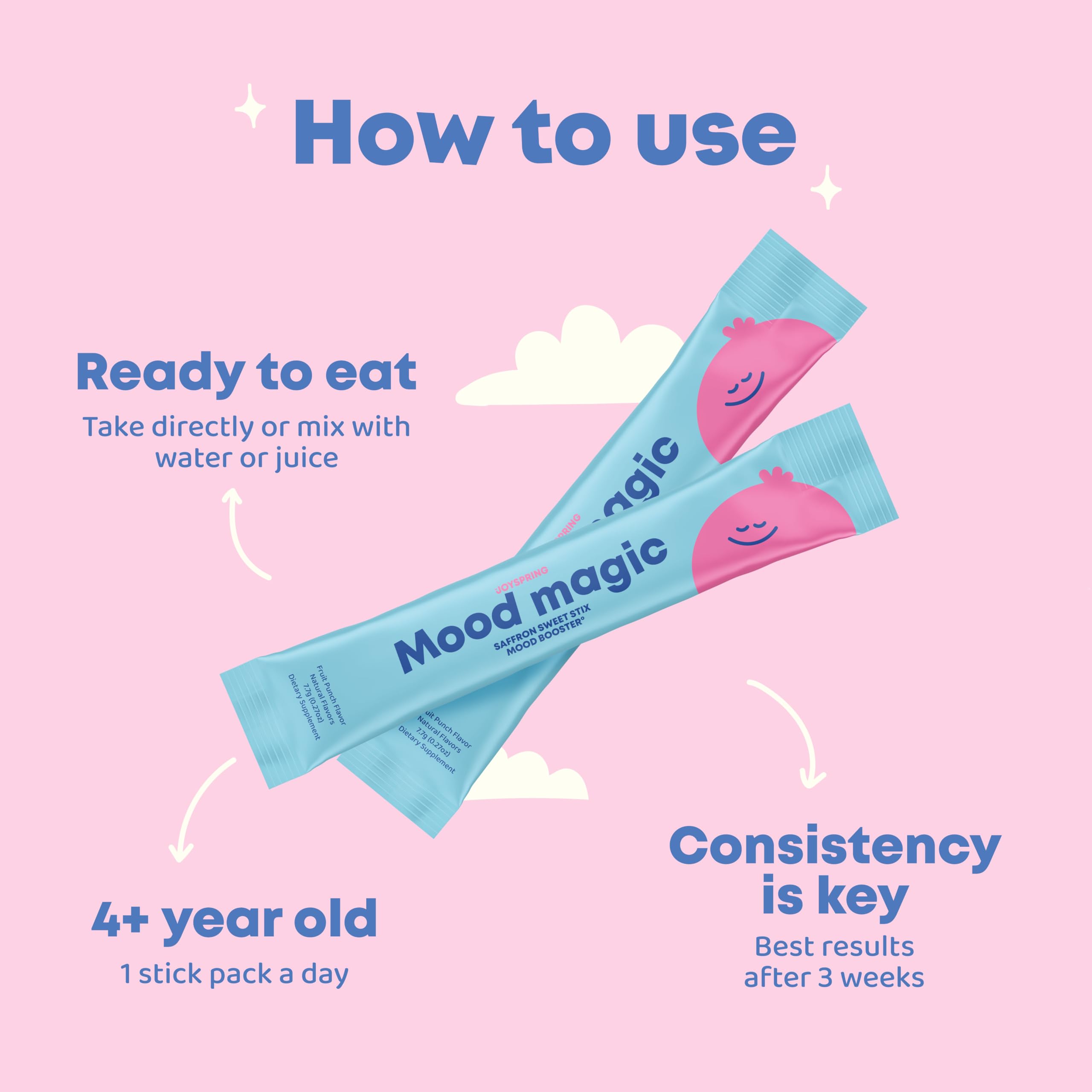JoySpring Mood Magic label highlights vegan-friendly, sugar-free formula