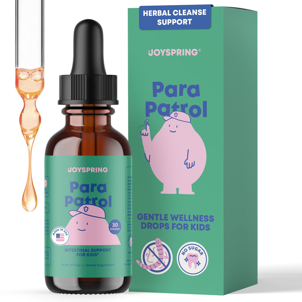 JoySpring ParaPatrol bottle front with raspberry flavor for kids.