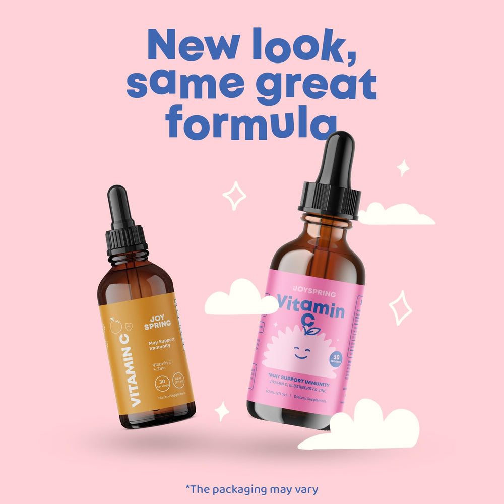 JoySpring vitamin C drops with zinc and elderberry for kids.