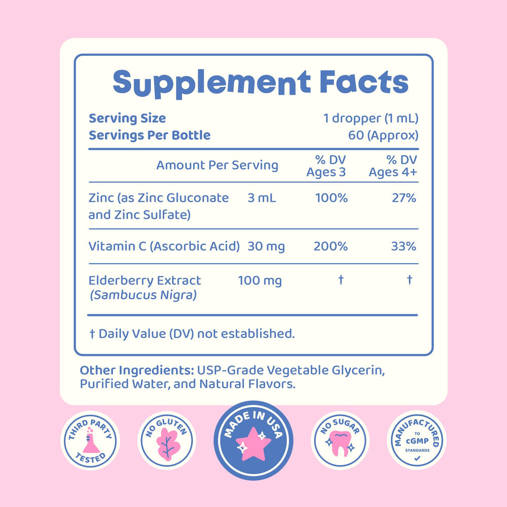 JoySpring ZincBerry drops are easy to swallow for picky toddlers and older kids.