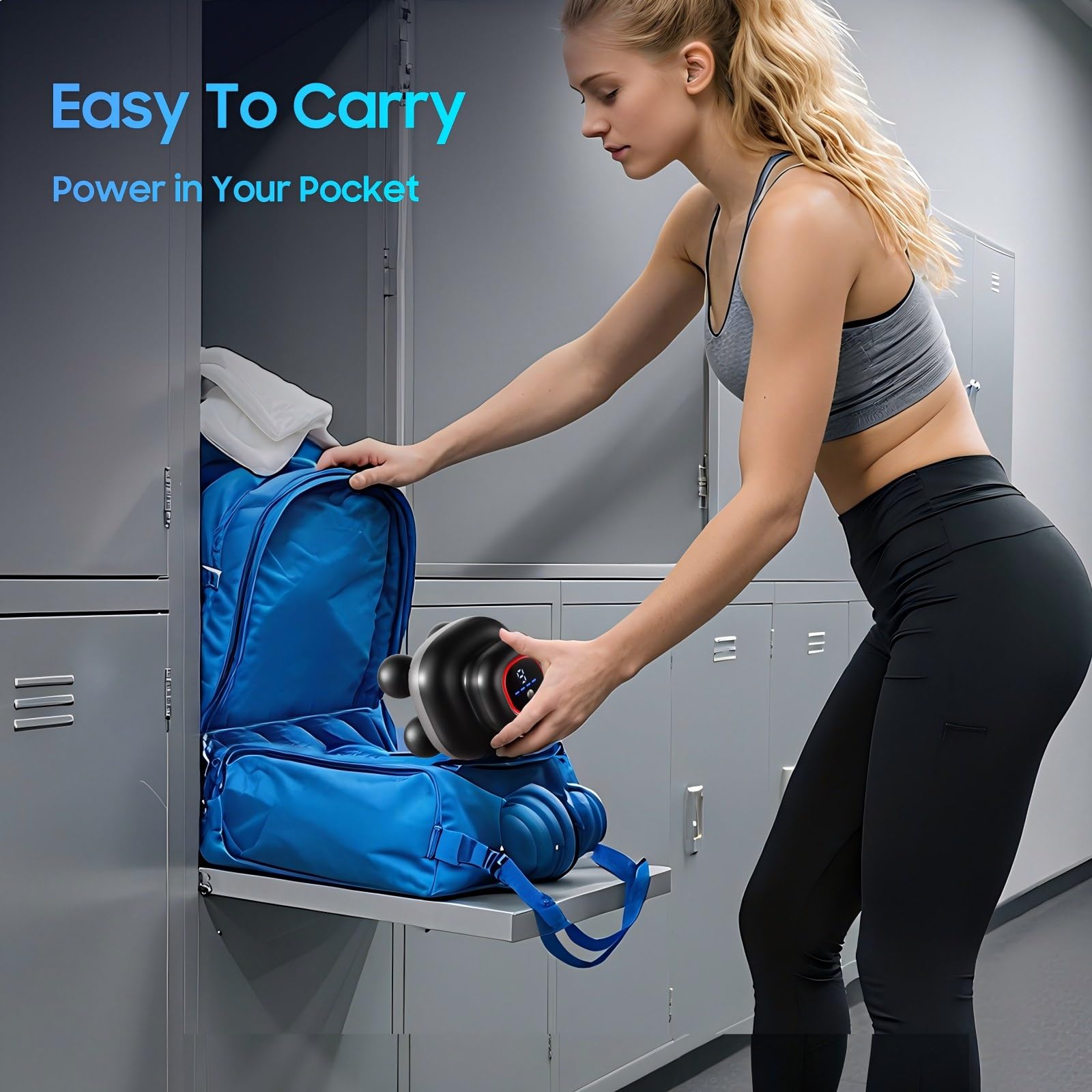 JOYSUWERUN massage gun with long lasting battery for hours of use.