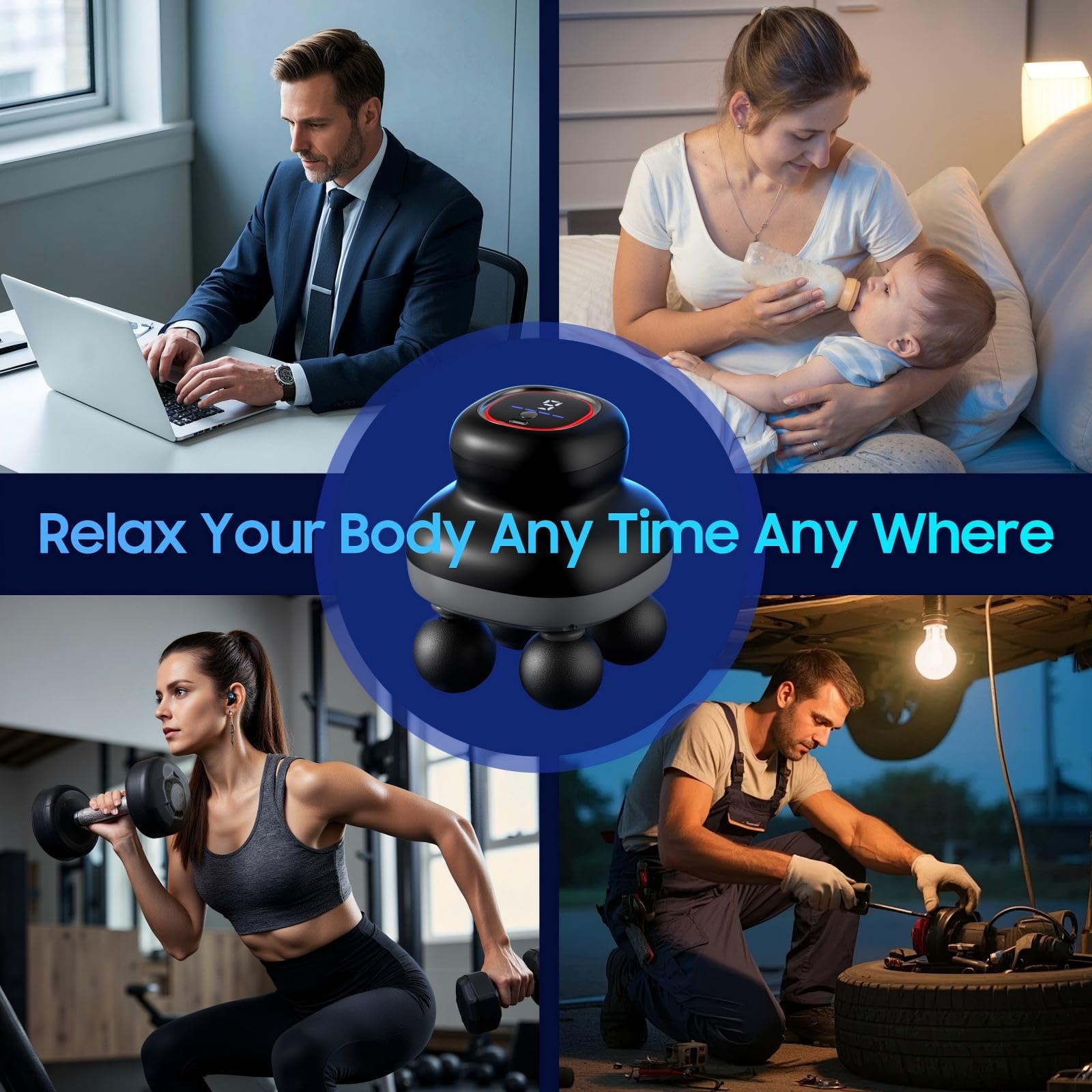 JOYSUWERUN ergonomic handle design reducing hand fatigue during massage.