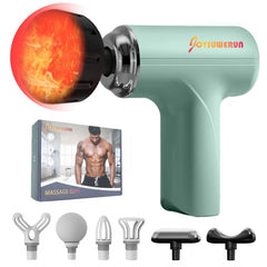 JOYSUWERUN massage gun with heat front view highlights compact power for home use.