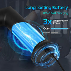 JOYSUWERUN mini massage gun with LED light strip enhances sessions.